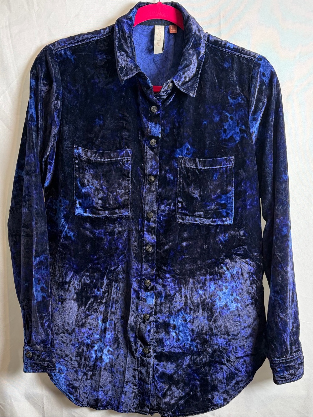 Pilcro Anthropologie Blue Velvet Button Down Shirt Blouse Size 0